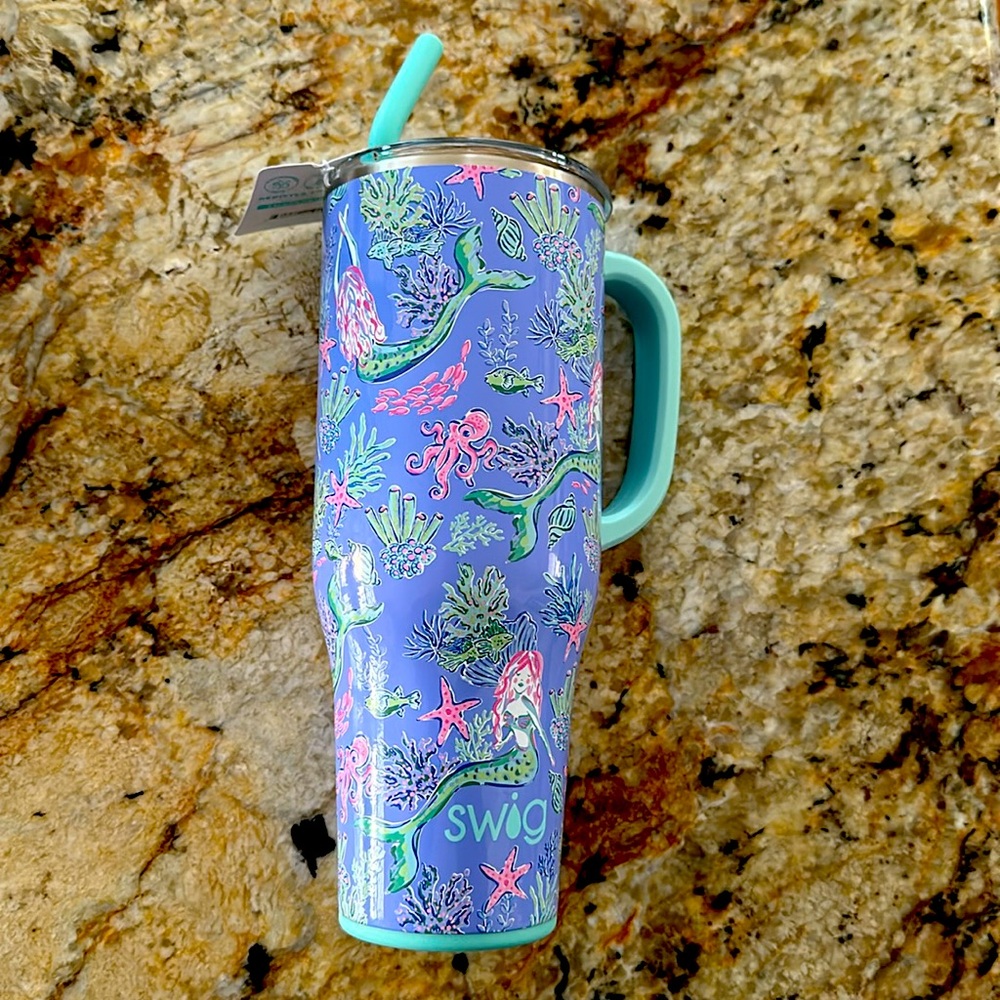 Swig 40oz Tumbler Lily Mermaid Sea Ocean Coral Purple cup